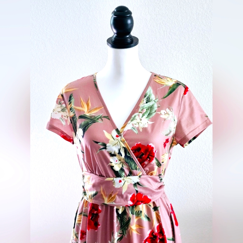 Ouges Floral Wrap-Look, Pink/Red/Green/White Dres… - image 2